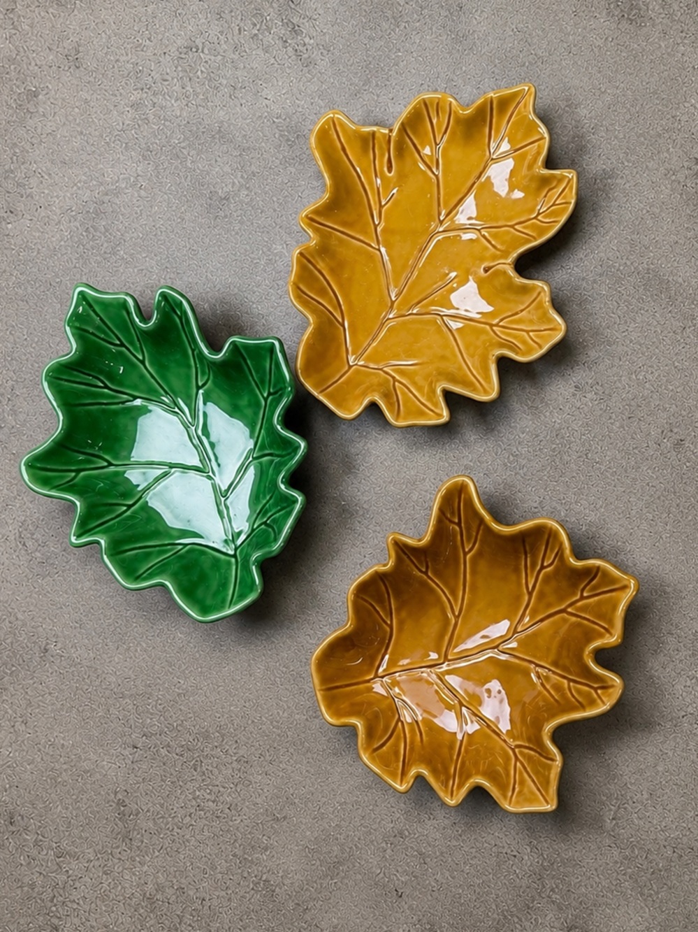 Hausenware Becky Denny Ceramic Maple Leaf Dishes Set of 3 Fall Thanksgiving